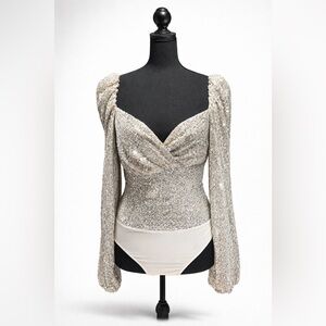 Windsor Gold Sequin Long Sleeve Bodysuit Medium